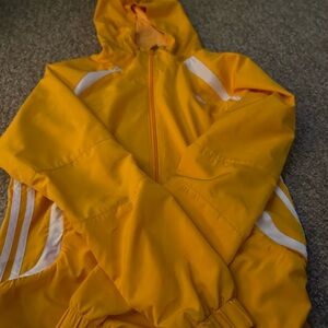 adidas Yellow Hooded Track Jacket with White Accents